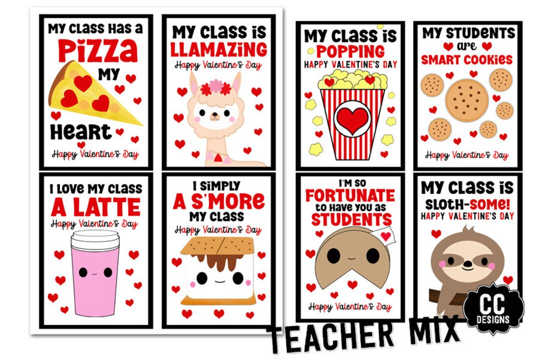 PRINTABLE Teacher Valentine to Students Card Favors Variety Pack of ...
