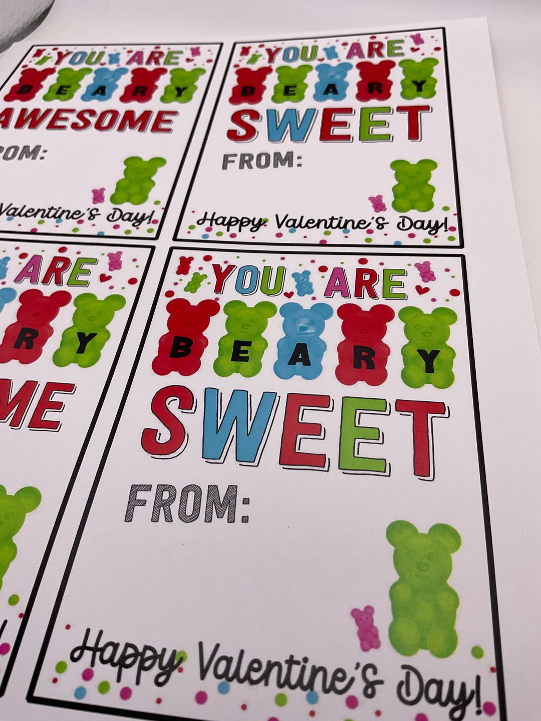 Printable Gummy Bear Valentine Cards Large Cards For Valentine s Day Class Party DIY POP Colors