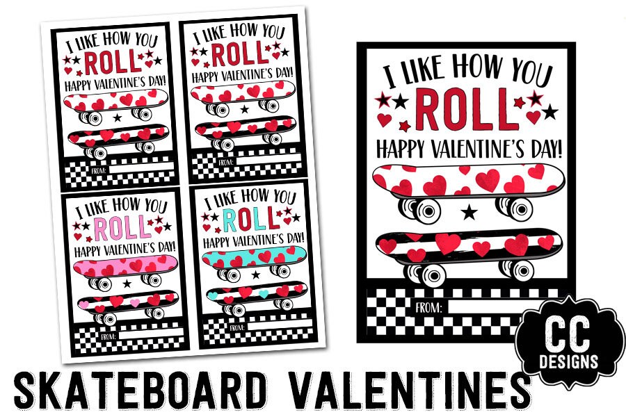 PRINTABLE Skateboard Valentine Favor Card Skate Boarding Valentine ...