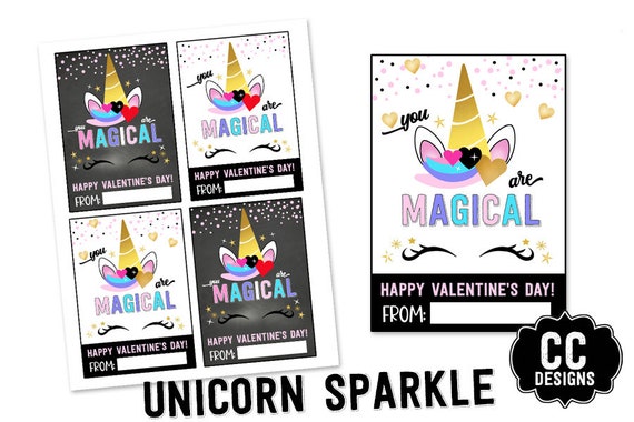 PRINTABLE Unicorn Valentine SPARKLE Favor Card Treat and Favor