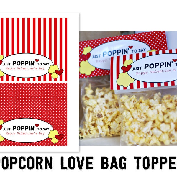 DRUCKBARE Popcorn Sandwich Bag Topper Valentine Karten Etiketten für Valentine Karten Klassenzimmer Geschmack Instant Download