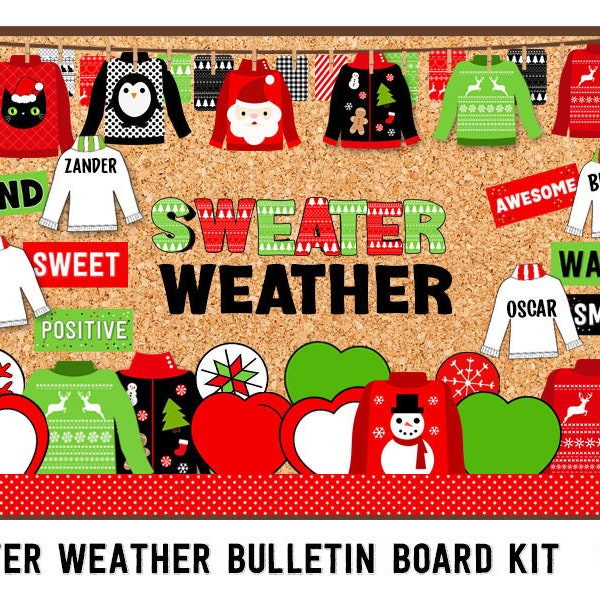 Sweater Weather Christmas Bulletin Board  Holiday Ugly Sweater Bulletin Board Door Kit  Crafts Banners Cut Outs