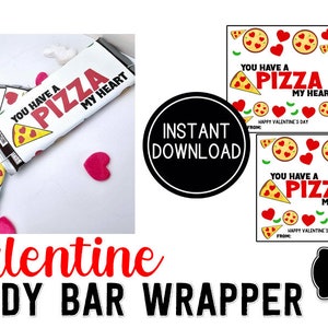 Pizza My Heart Valentine Candy Wrappers  Valentine&#39;s Day Printable Candy Bar Wrapper Tags