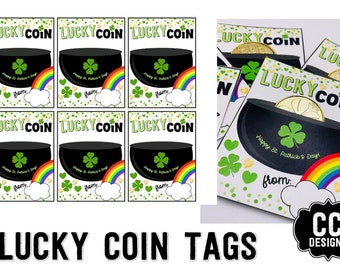 Imprimable Lucky Coin Class Party Favor Happy St. Patrick's Day Lucky Green Tags Téléchargement instantané