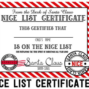IMPRIMÍVEL Belo Certificado Santa Carta Natal Imprimível de Santa Bela Lista Certificado Pólo Norte DOWNLOAD INSTANTÂNEO