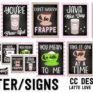 DRUCKBARE Latte Liebe Kaffee Schilder Pinnwand Klassenzimmer Dekor Party niedliche Schilder Sofort Download