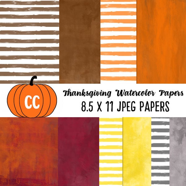 Thanksgiving Watercolor Stripes and Paper Digital Papers 8.5 X 11 Instant  Download 