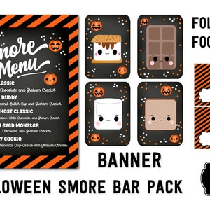 S&#39;more Halloween Bar Mini Party Pack Digital Set  Sign  Fold over Tags and Banner