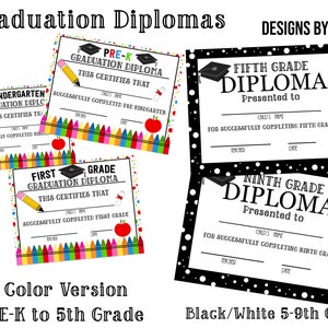 Druckbare Schuldiplom-Zertifikate, Schuldiplom-Vorlage für die 9. Klasse, ZWEI ENTWÜRFE. Sofortiger Download des PDF-Designs