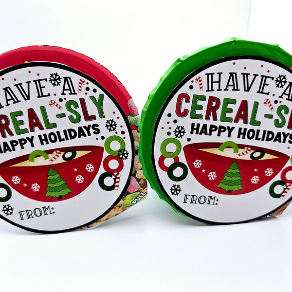 Christmas Cereal Round Tags  Individual Cup Holiday Tags  Breakfast Tags for The Holidays