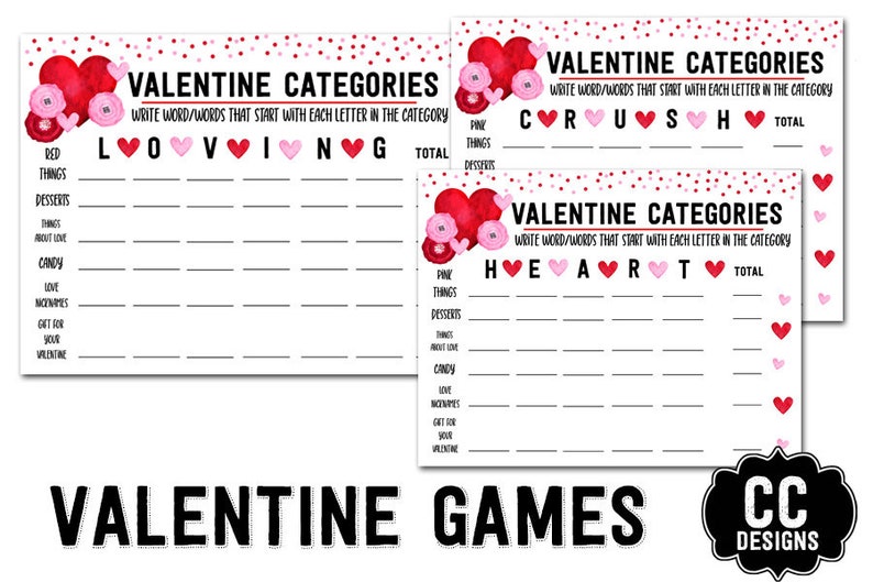 PRINTABLE Valentine Office Family Fun Party Game Category Game for