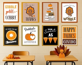 Väggposters med kärlek till Thanksgiving, klassrumsdekorationer, anslagstavlor, dörrar, klassrumsaffisch, direktnedladdning, kalkoninspirerade ordlekar