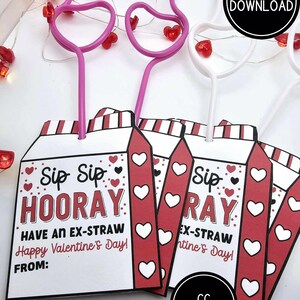 Valentine Silly Straw afdrukbare kaart Valentijnsdag kaart voor klasse gunst Non Treat kaart melkpak schattig ontwerp Instant download pdf