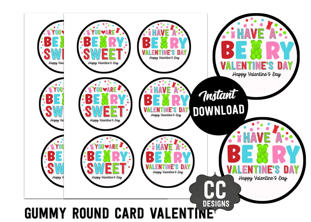 PRINTABLE Gummy Bear Valentine Round Tags Round Candy Tags for ...