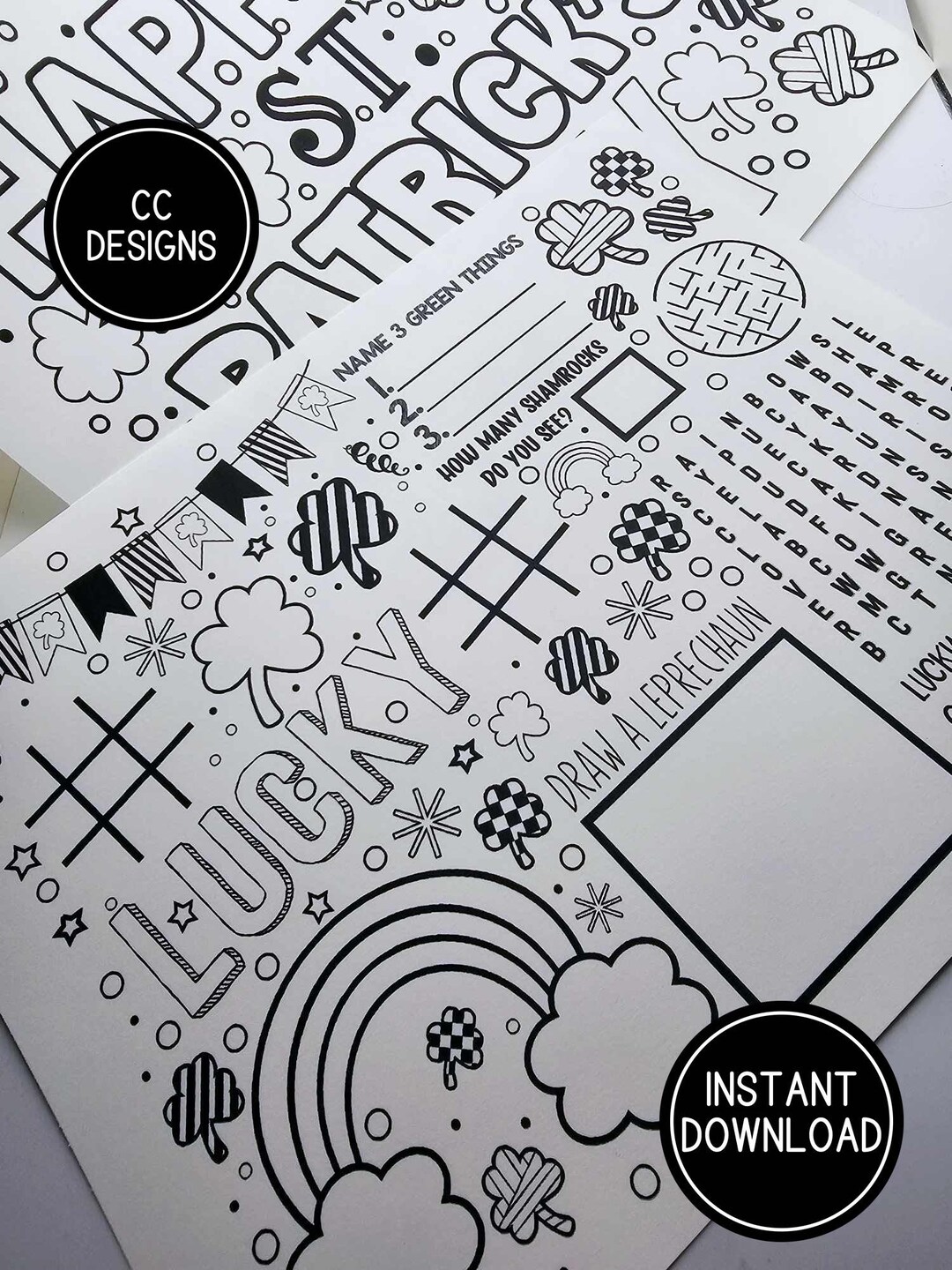 St. Patrick Doodle Coloring Pages Class Party Game Activities Instant ...