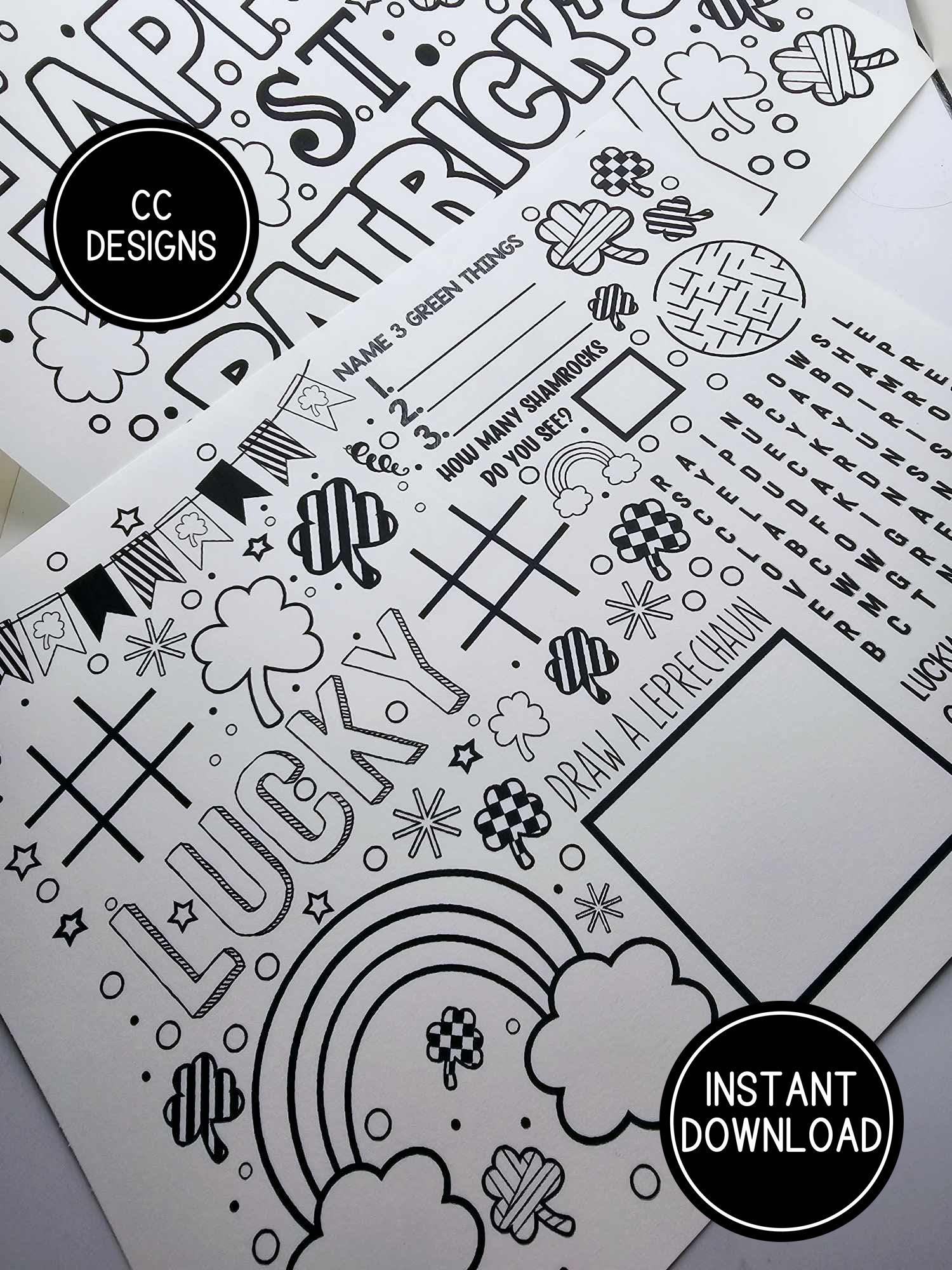 St. Patrick Doodle Coloring Pages Class Party Game Activities Instant ...