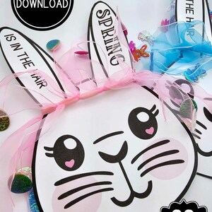 Coelhinho para impressão Páscoa Primavera Coelho Laço de cabelo Etiquetas Scrunchie Tags para etiquetas de sala de aula de Páscoa Download instantâneo