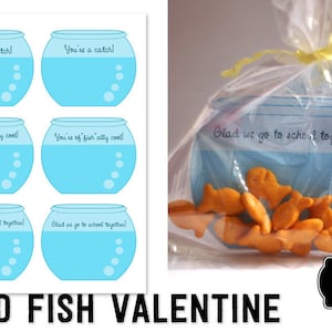 PRINTABLE -  Goldfish Valentine Card Food Favor  Valentine Treat Party Bag Tags   Candy Cracker Food Valentines Card  Instant Download