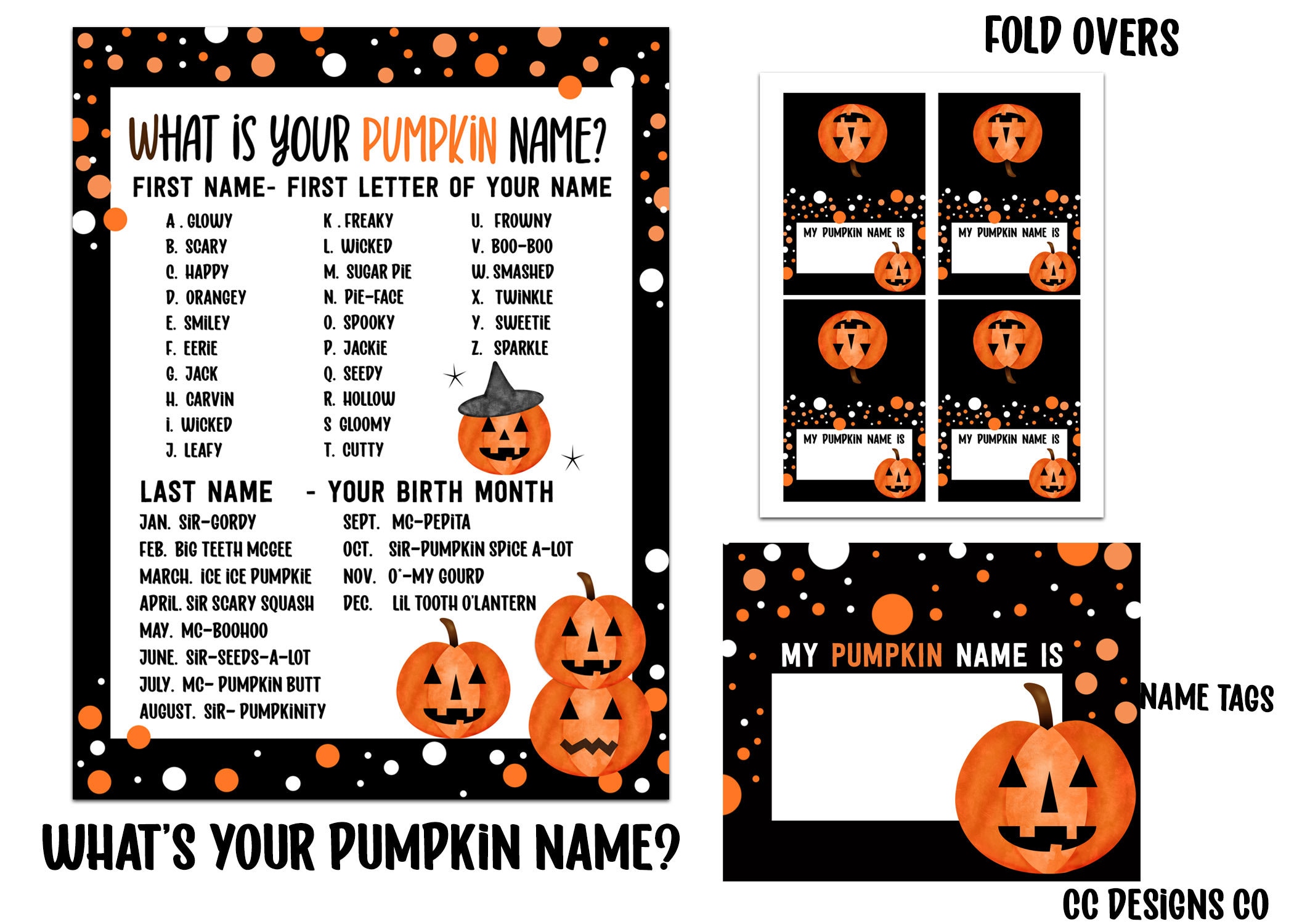 PRINTABLE Pumpkin Name Whats Your Name Game Pumpkin Name Generator