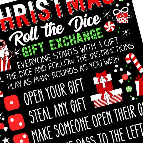 Christmas Roll The Dice Gift Exchange AND Candy Swap Fun Family Game Dice Games  Printable Game for Office Home or School Parties