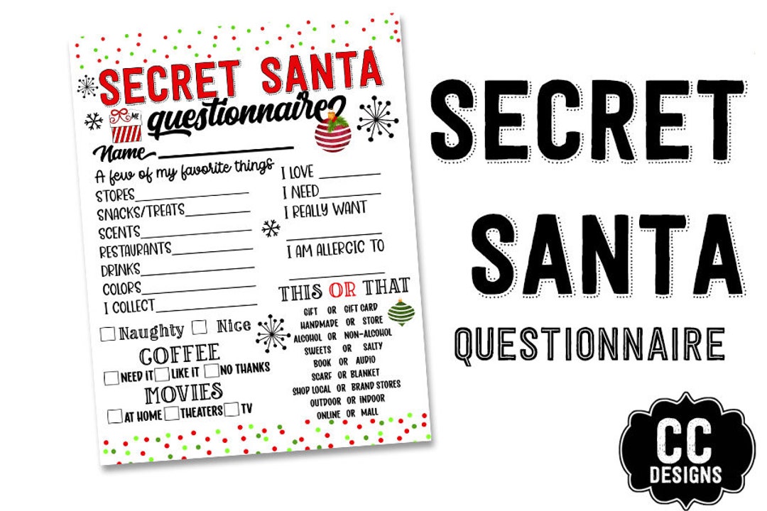 PRINTABLE - Secret Santa Questionnaire Printable Shopping List Wish ...