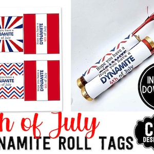 PRINTABLE  4th of July Rolled Candy Wrapper  Dynamite Cute Fun Wrapper for Round Candy  Party Buffet Treat Favor Printable PDF Fourth Day