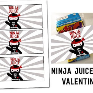 PRINTABLE   Ninja Juice Box Valentine Card PDF  Instant Download