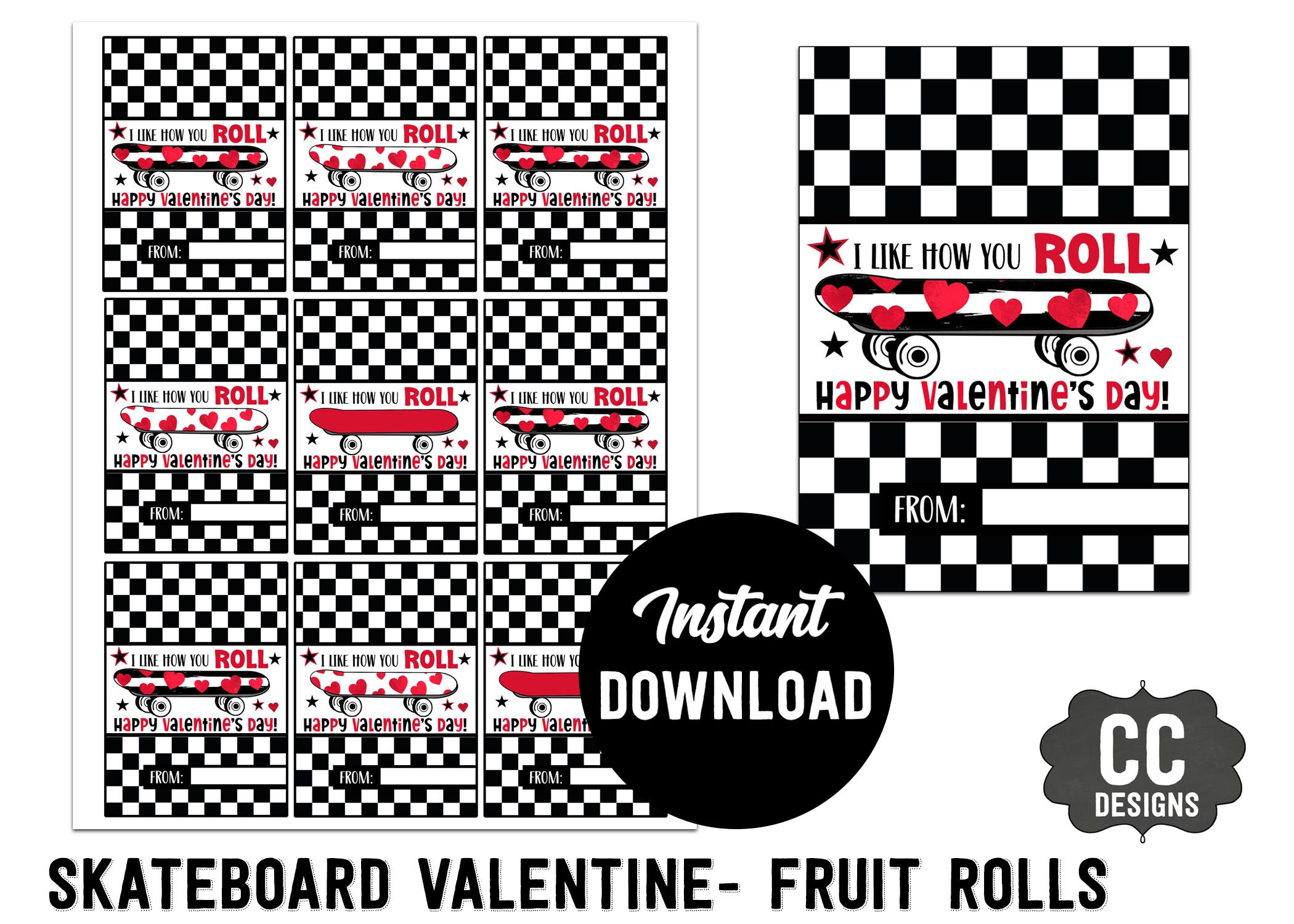 PRINTABLE Fruit Roll Valentine Skateboard Valentine Fun Wrap Label for PRINTABLE Fruit Roll Valentine Skateboard Valentine Fun Wrap Label for