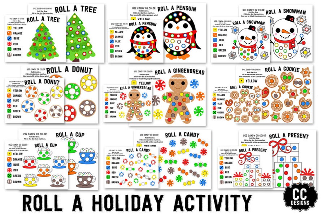 Christmas Candy Roll a Holiday Dice GAME Coloring or Candy Activity ...