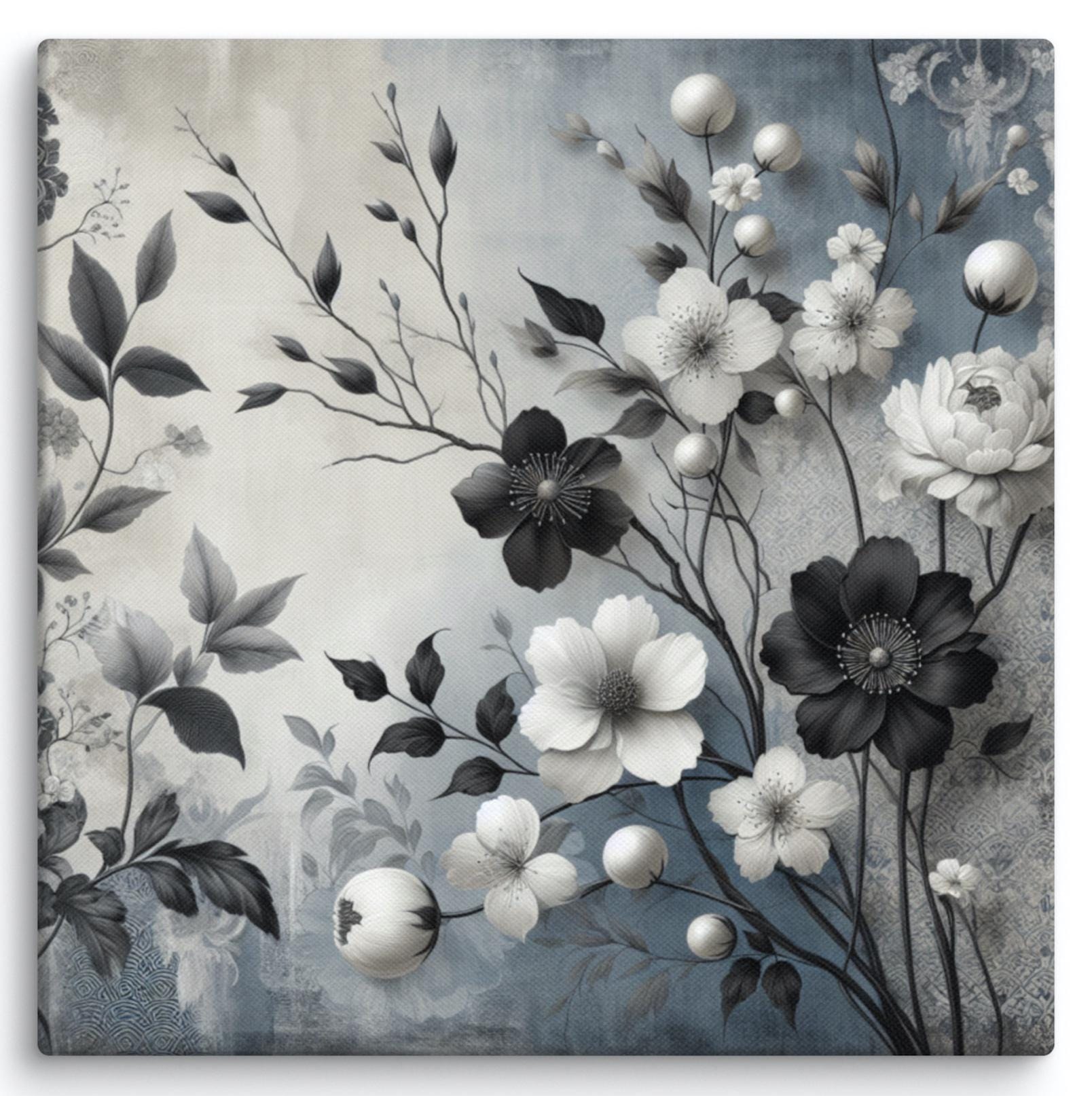 Black and White Flowers Canvas Wall Art | Minimalist Floral Line Art ...