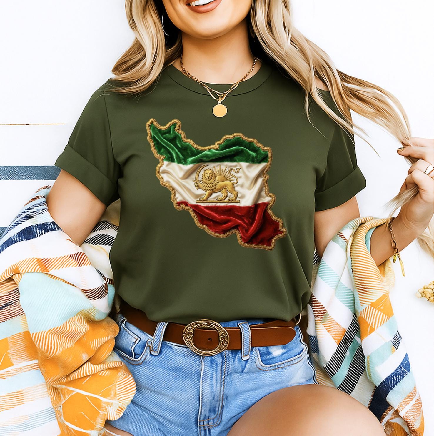 2D Flat Pahlavi Flag | Shir O Khorshid Persian Shirt | Iranian Heritage ...