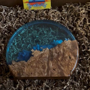 Handcrafted Resin and Live Edge Burl Ocean Reef Art - Coastal Art  -  SOLD - Open for orders
