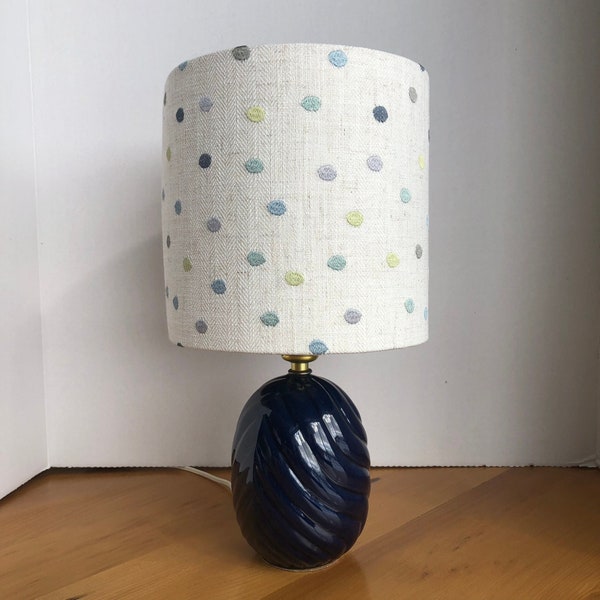 Blue Polka Dot Embroidery Linen Fabric Lampshade