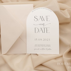 Arch Save The Date Card, Clean Simple Modern Wedding Announcement, Custom Minimalist Arched Invitation | PRINTED | ELLE COLLECTION