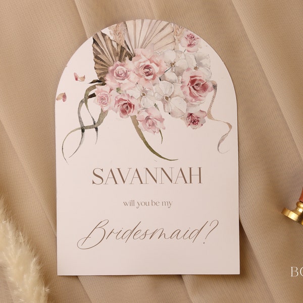 Bohemian Bridesmaid Proposal Card,  Boho Blush and White Orchids Maid of Honour Card, Pampas Grass Summer Card | PRINTED | AMELIA COLLECTION