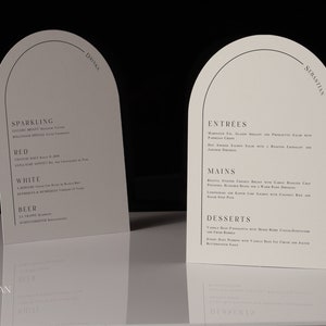 Wedding Menu & Name Place Card, Food or Drinks Menu, Arch Card, Modern Simple Minimalist Design, Serif Font | PRINTED | ARIANA COLLECTION