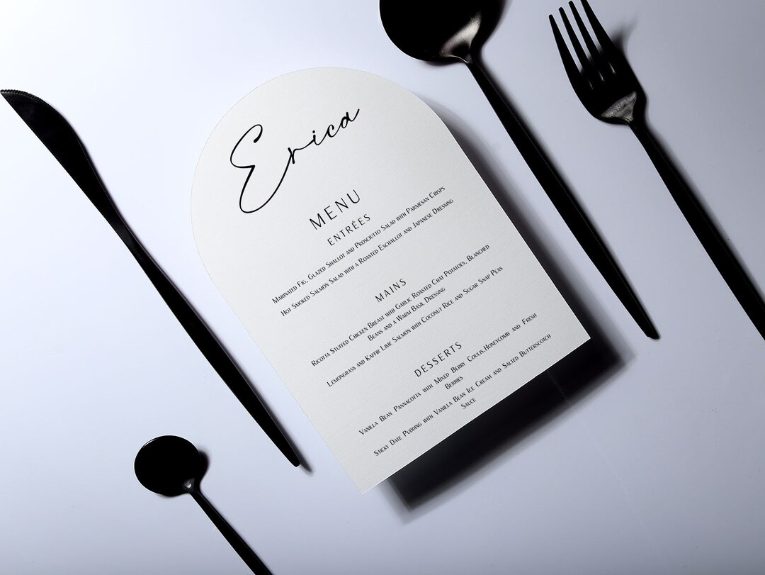 Wedding Menu & Name Place Card, Drinks Menu, Arch Shape, Clean Simple ...
