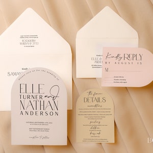 Arch Colours Wedding Invitation Suite, Simple Minimalist Invite Set, Modern, Elegant, Arched Details Rsvp Cards | PRINTED | ELLE COLLECTION