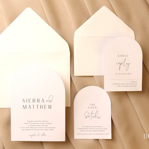 Arched Wedding Invitation Suite, Simple Minimalist Invite Set, Elegant Details Rsvp Card | PRINTED | SIERRA COLLECTION