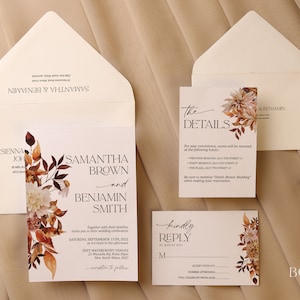 Bohemian Invite Set, Modern Wedding Invitation Suite, Autumn Wedding Invitation, Terracotta Details Rsvp Card | PRINTED | ROUX COLLECTION