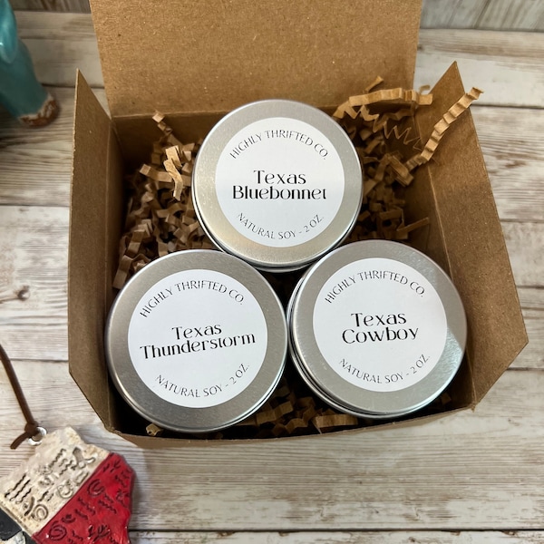 Texas Candle Gift Set The Texas Sampler Mini Soy Candles Client Appreciation Gifts Quick Gift Idea Home Sick Welcome to Texas Box Gift Set