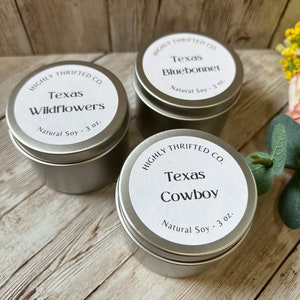 Texas Made Soy Candles Travel Tins 3oz. Texas Proud Texas Scents Wedding Guest Gifts Party Favors Smells Like Home