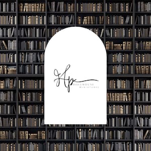 1/12 Scale Dollhouse Black Library Bookshelves Wallpaper Mural - Digital Download