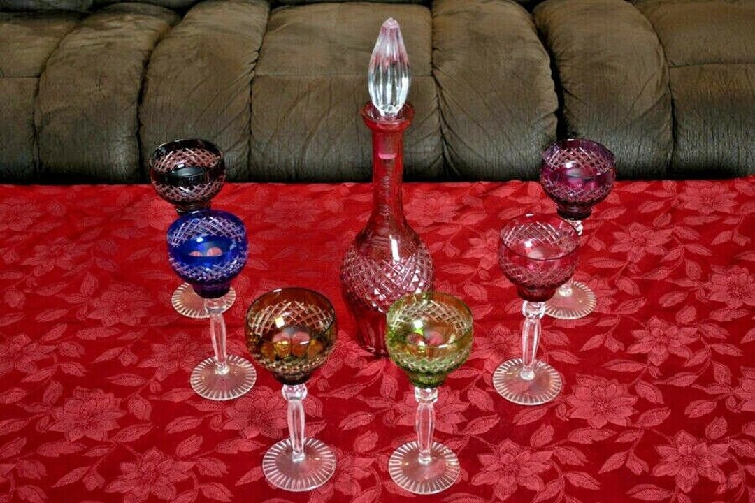 Colored Lead Crystal Glasses With Wine Decanter Set Etsy
