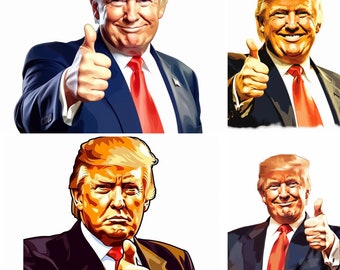 Ensemble de 8 images clipart Donald Trump, conceptions numériques et conceptions graphiques, pouce levé, succès, succès, utilisation commerciale, PNG
