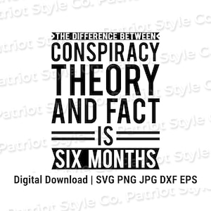 The Difference Between Conspiracy Theory and Fact is Six Months svg, png, jpg, eps, dxf Patriotic Downloadable Digital Design for T-Shirts