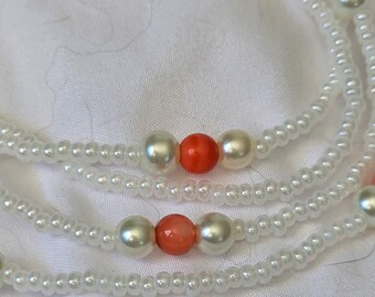 Obatala Obañla Eleke Collar Coral Mother of Pearl and Pearl 20in Ileke de Orisha Santeria IFA Yoruba Lucumi Lukumi Handmade unique
