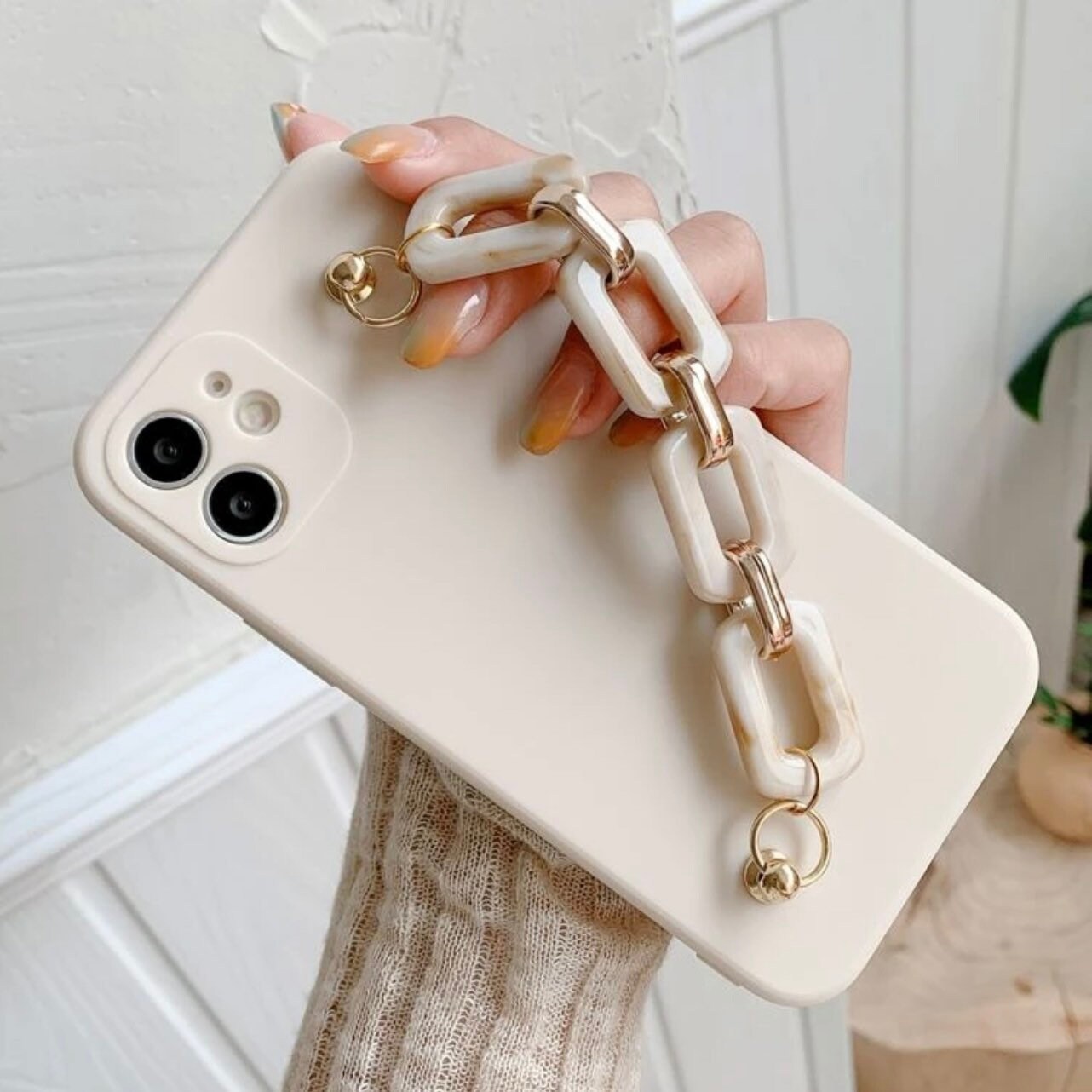 Premium Classic Solid Phone Case With Chain Hand Strap for Etsy