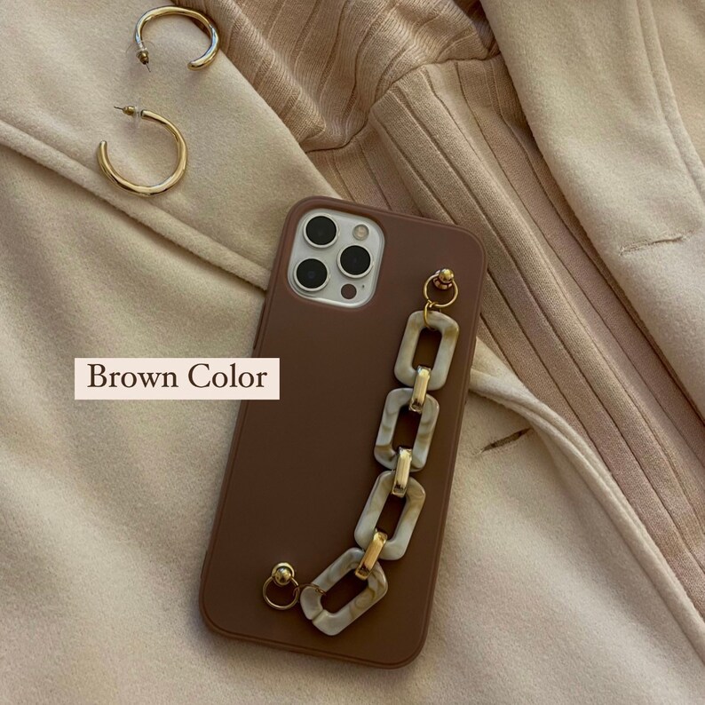 Premium Classic Solid Phone Case With Chain Hand Strap for Etsy