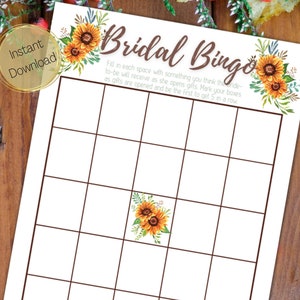 Bingo nupcial Juego de despedida de soltera imprimible ⁝ Juego de bingo de apertura de regalos ⁝ Girasol ⁝ W0x04